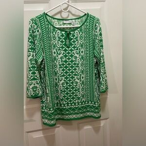 Susan Graver Green and White Graphic Tunic